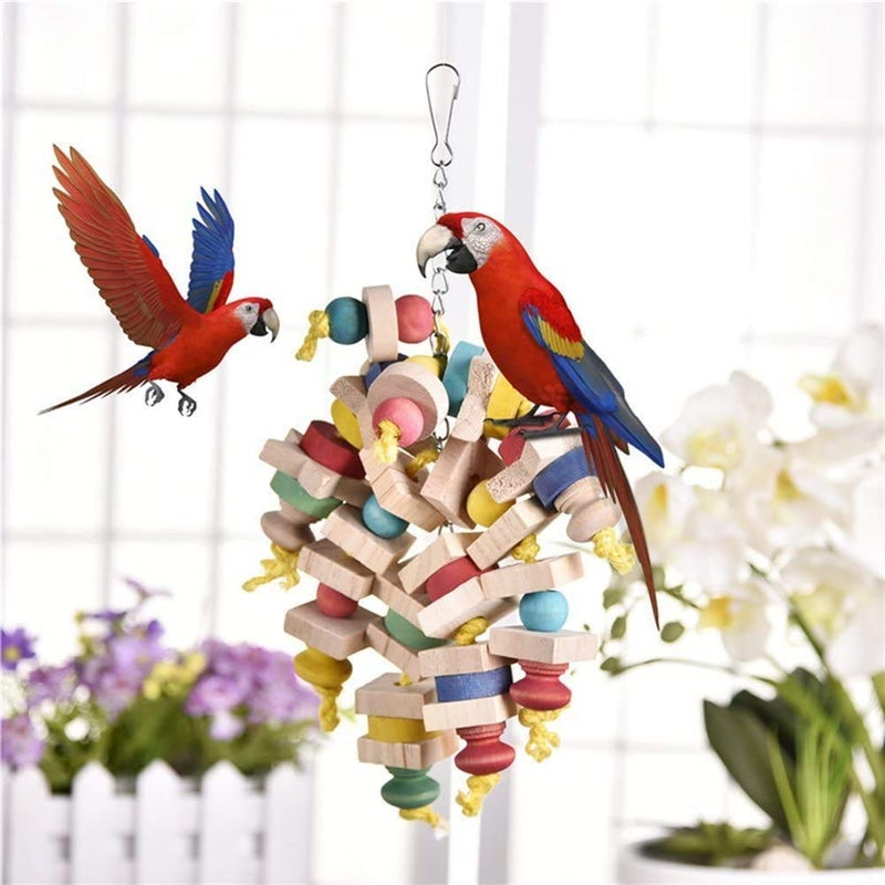 Litewoo Bird Chew Toy Natural Wood Blocks Hanging Swing Cage Accessories for Small Medium Parrot African Grey Cockatoo Parakeet Cockatiel Conure Finch Budgie - Image 3